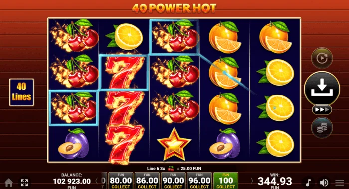 Bua bunúsach cluiche 40 Power Hot Coin Boost