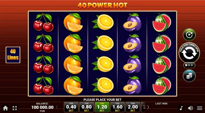 Scáileán cluiche 40 Power Hot Coin Boost